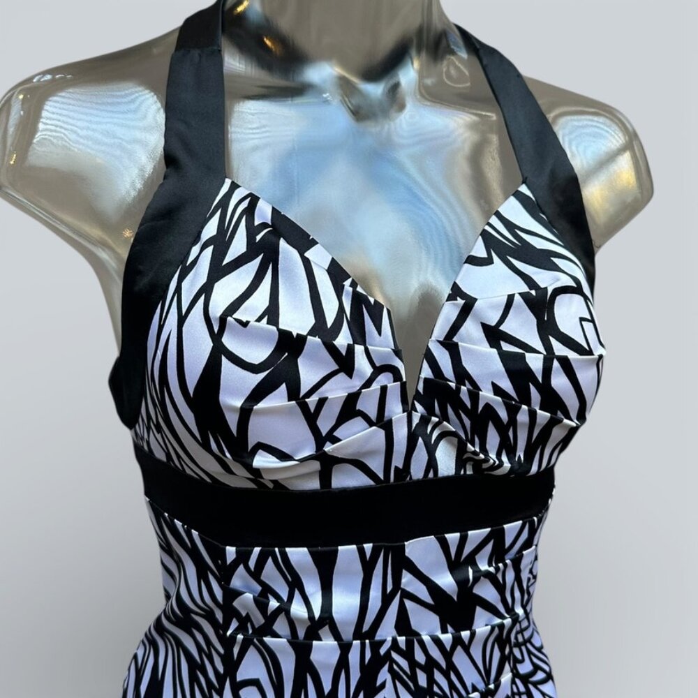 MORGAN & CO Company Black White Criss Cross Back Formal Dress Gown XS Prom - Picture 3 of 8